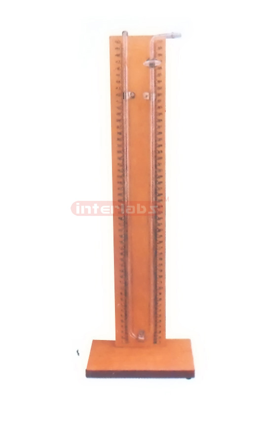 MANOMETER, GLASS, ON WOODEN STAND